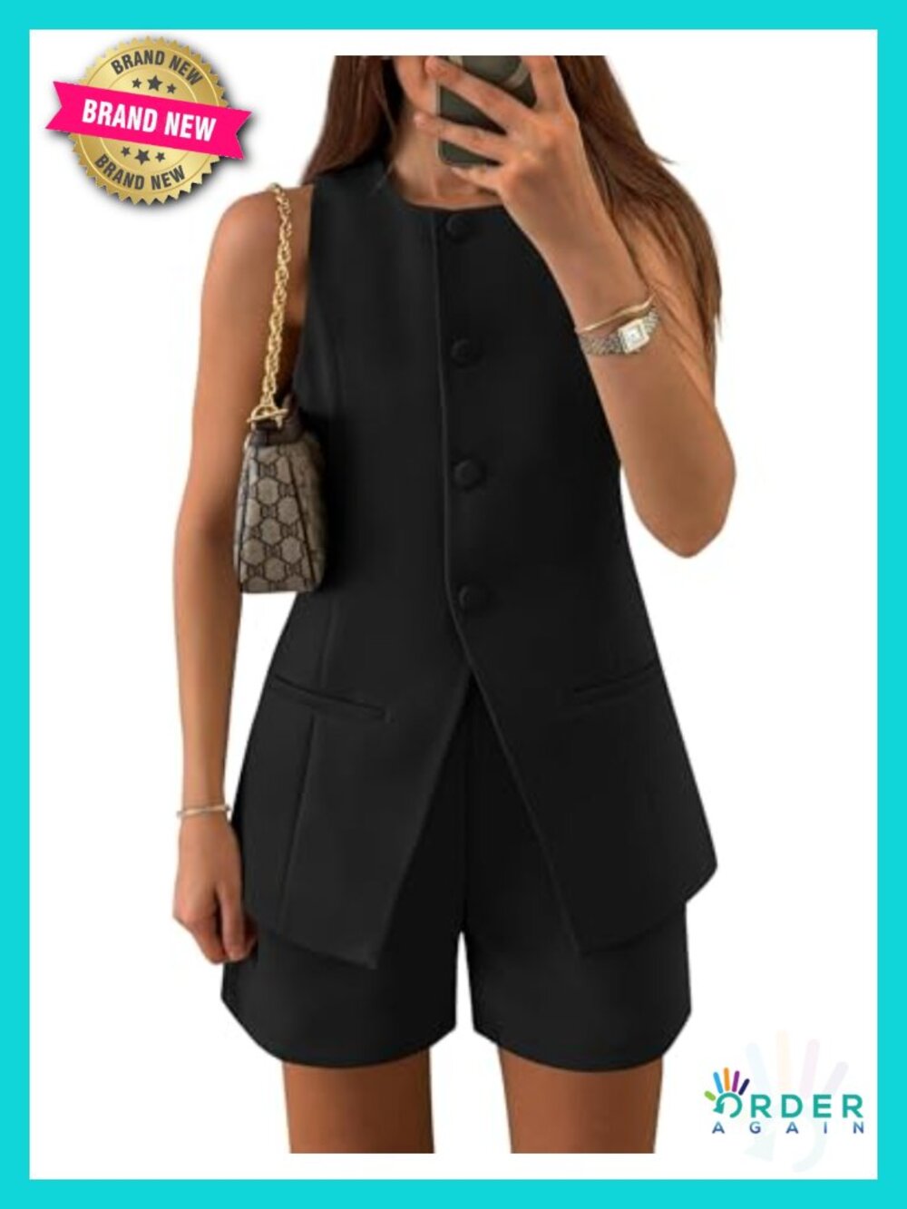 2 Piece Short Set Sleeveless Vest High Waist Shorts Business Outfit